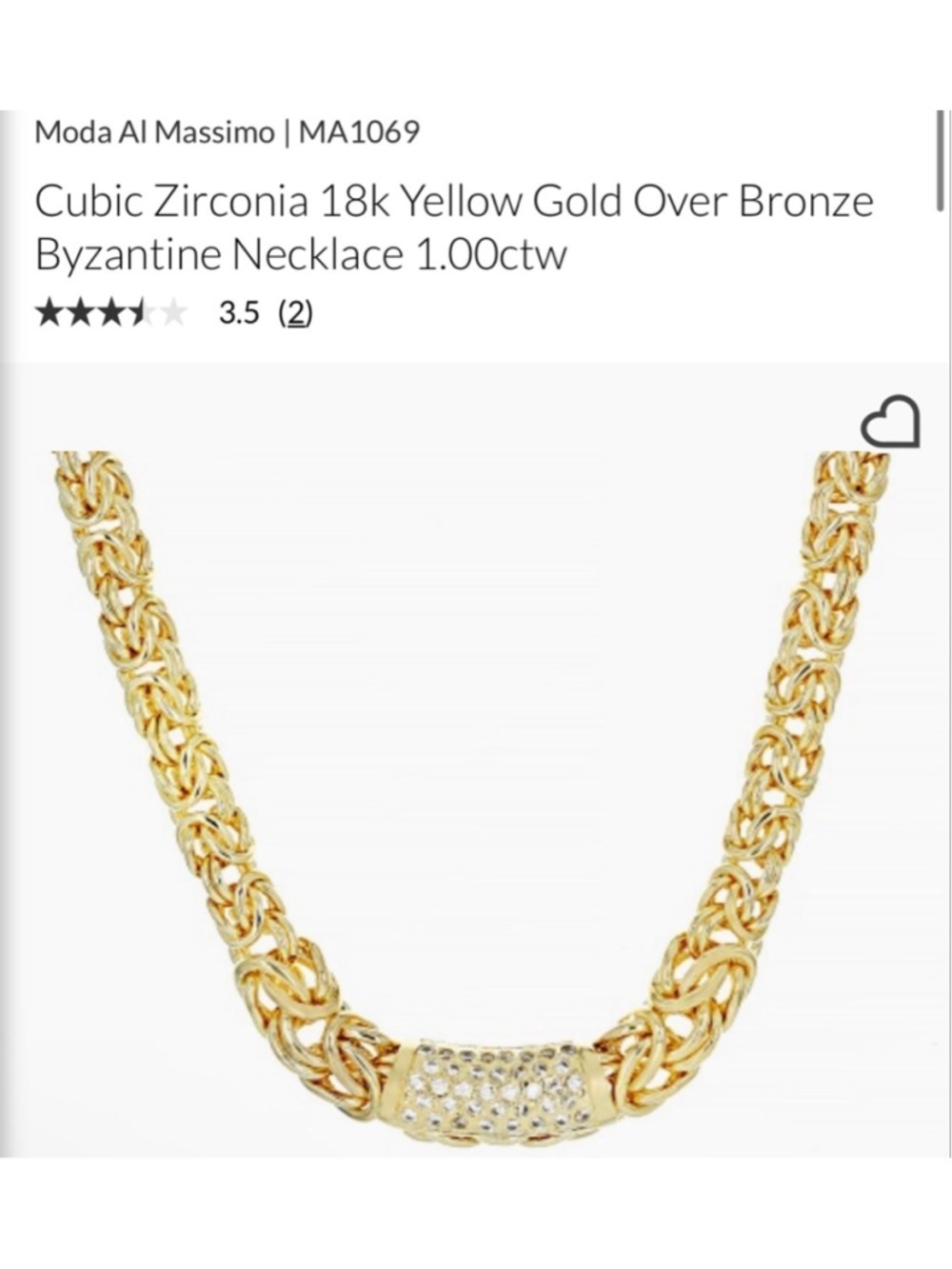 New Moda Al Massimo Gold Byzantine Necklace with Clear CZ